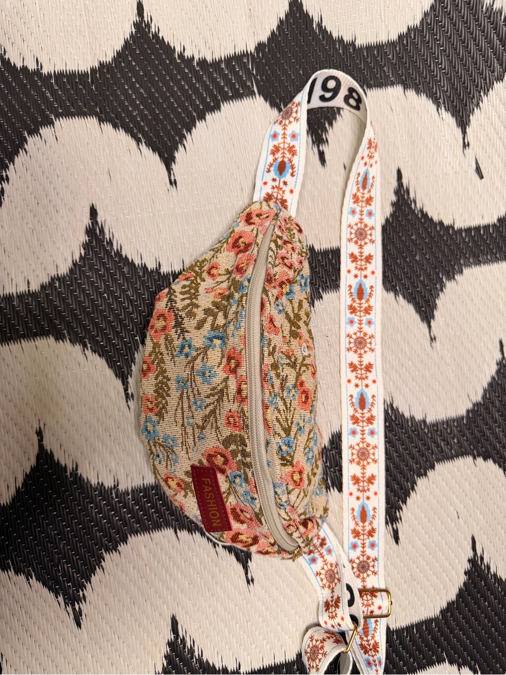 Cottagecore Floral Crossbody Belt Bag in Beige and Multicolor